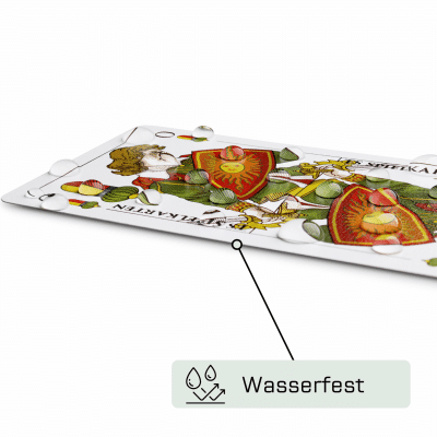 Schafkopf TAROCK Kunststoffspielkarten – Hinweis wasserfest