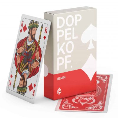 Doppelkopf Leinen Spielkarten – Box stehend, Karte angelehnt