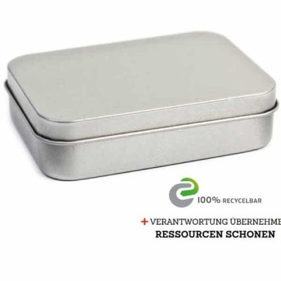 Liegende geschlossene Spielkartenbox aus Metall – recyclebar
