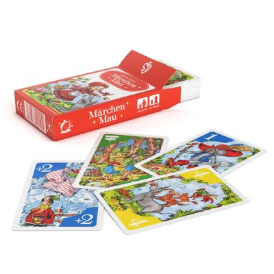 Märchen Mau Mau Spielkarten – Schachtel liegend mit Karten davor