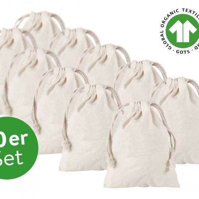 Baumwollbeutel Bio – 10 Stoffbeutel für Spielkarten