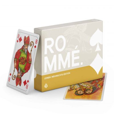 Romme Weihnachten Leinen Spielkarten – Box stehend, Karte angelehnt