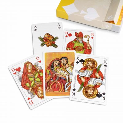 Romme Weihnachten Spielkarten Leinen – handgezeichnetes Design, Box mit Karten