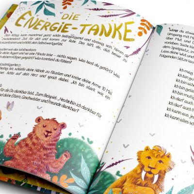 Kinderbuch „Das MamOHNEmut“ – aufgeschlagenes Buch mit Illustrationen