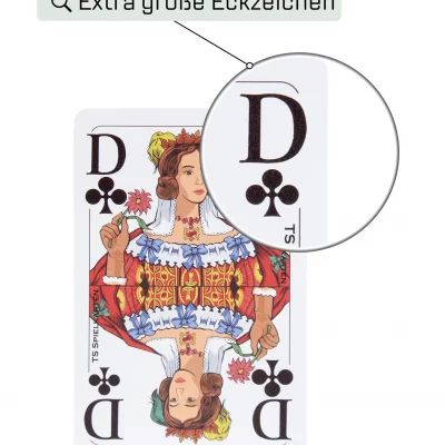 Detailansicht Rommé Spielkarten Leinen – extra große Eckzeichen für gute Lesbarkeit